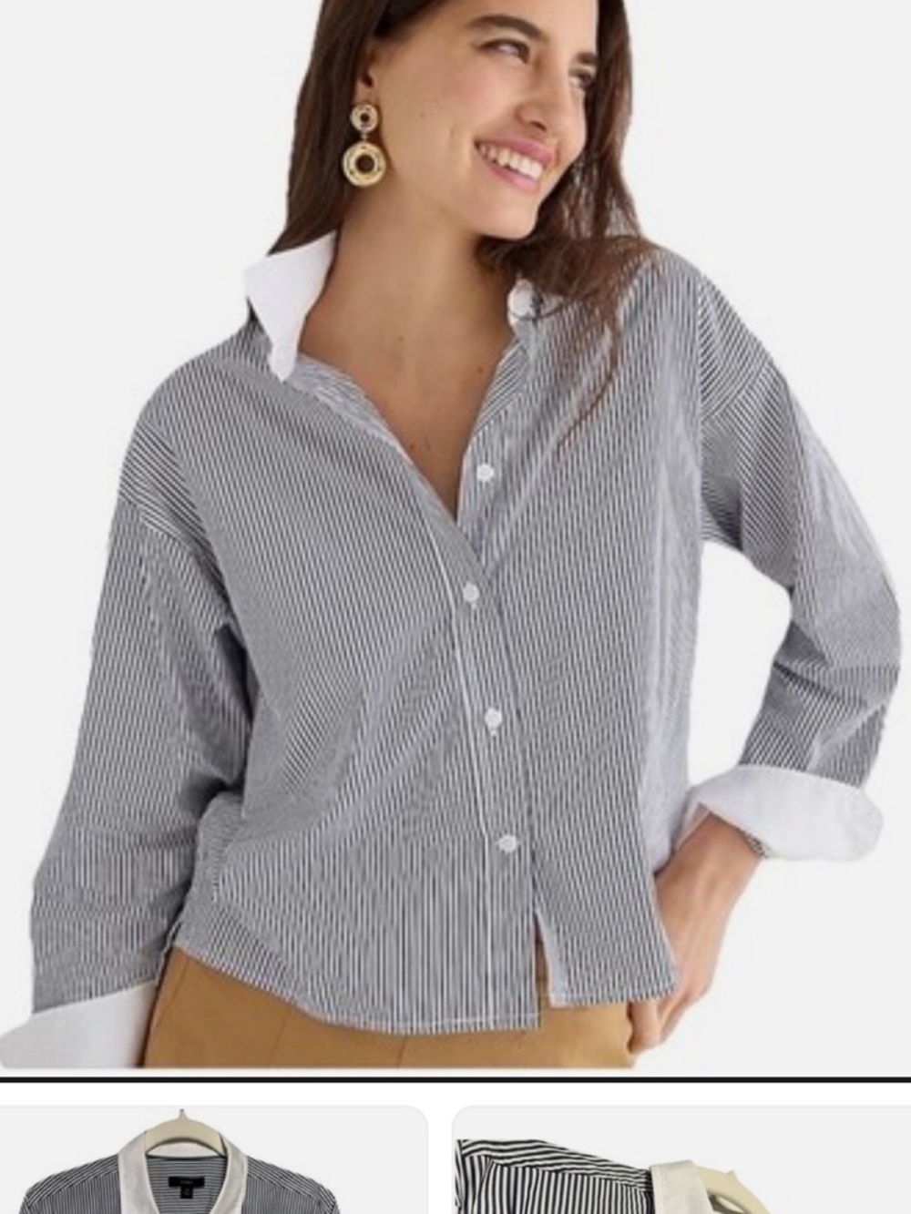 NEW J CREW‎ Relaxed-fit cropped cotton poplin shirt in stripe
